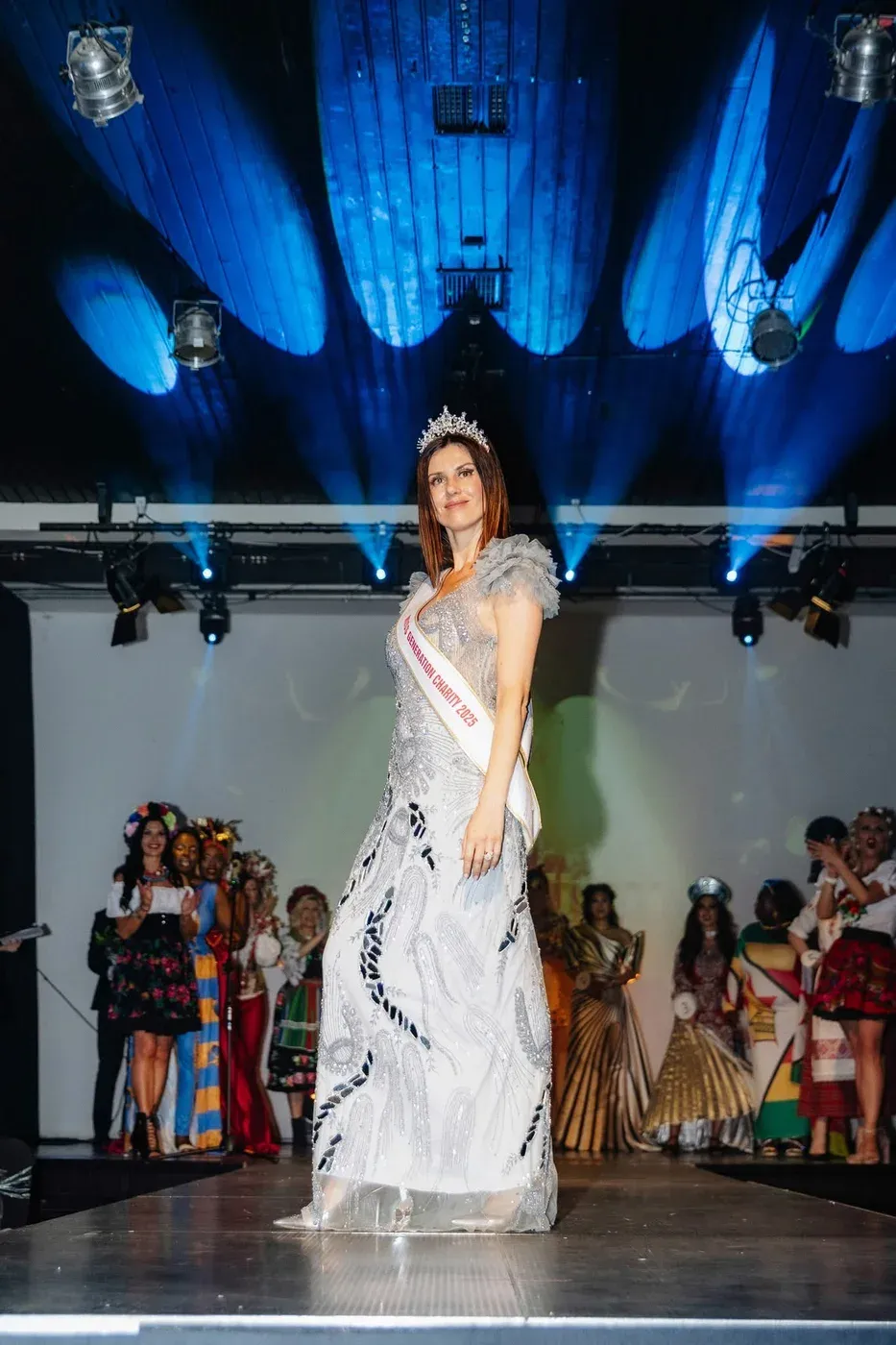 Iryna Malpa on stage at Miss Charity 2025.