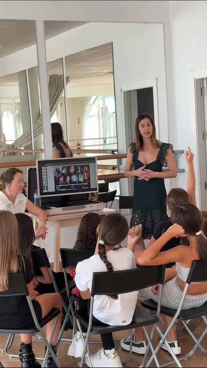 Iryna Malpa teaching a personal-style and image class to students at Be Your Best Academy in Marbella.
