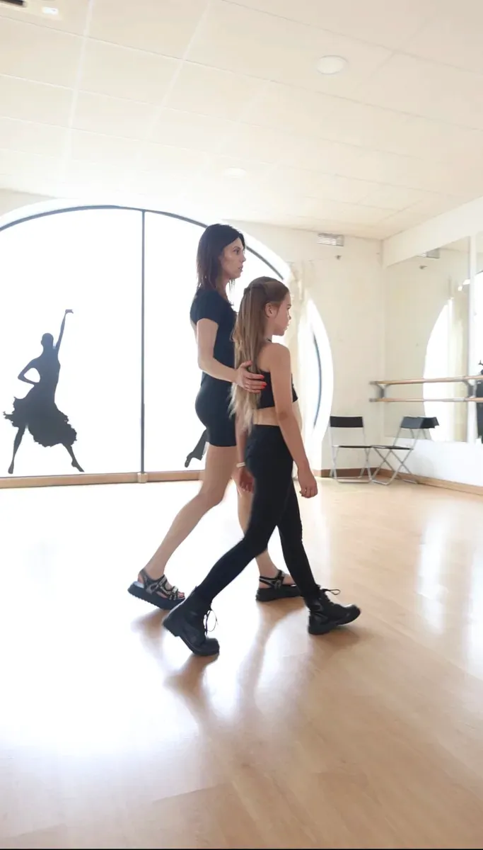 Students practising a confident walk in class at Be Your Best Academy in Marbella.