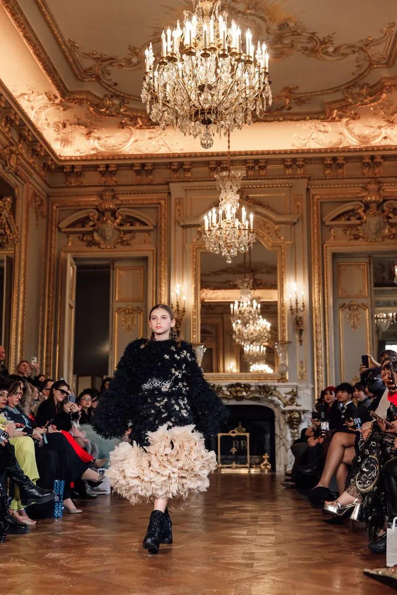 A model on the runway at an international fashion show.