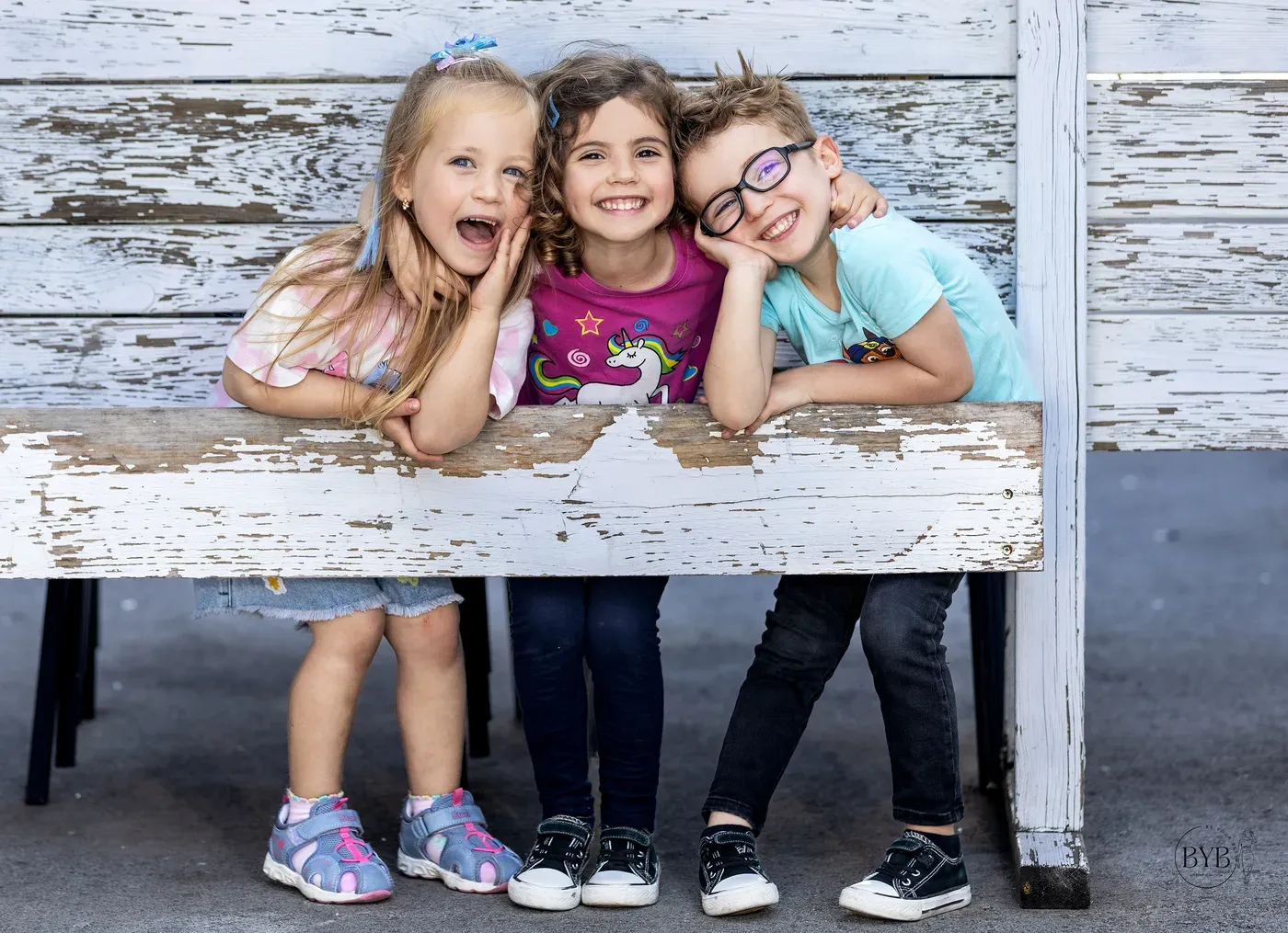 Commercial photoshoot of three children for a kidswear brand.