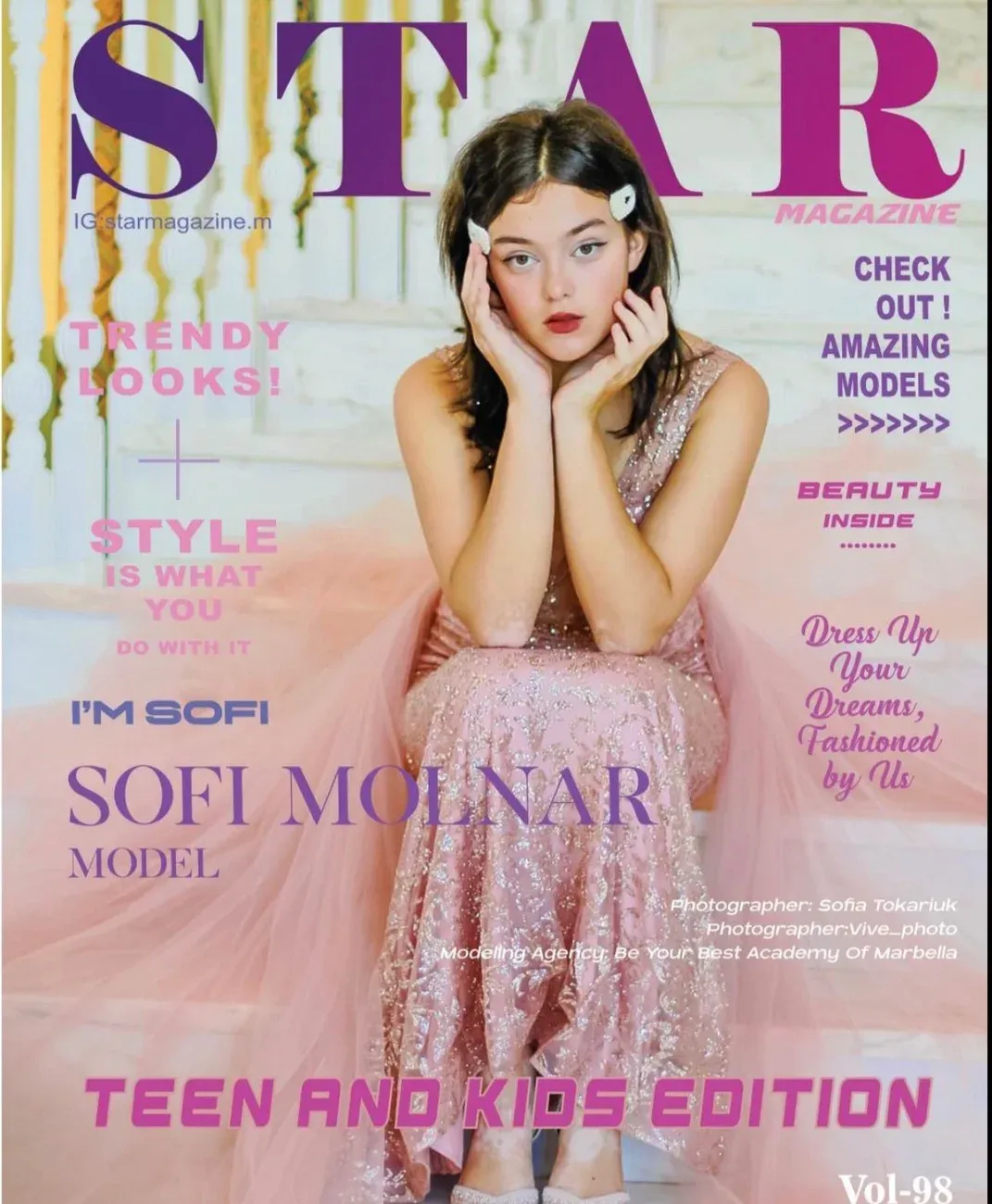 A student of Be Your Best Academy of Marbella on the cover of STAR magazine, Teen and Kids edition.